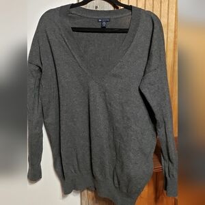 Gap Long Sleeve Grey V-neck XL Womens Sweater Cotton/cashmere Blend Warm Cozy